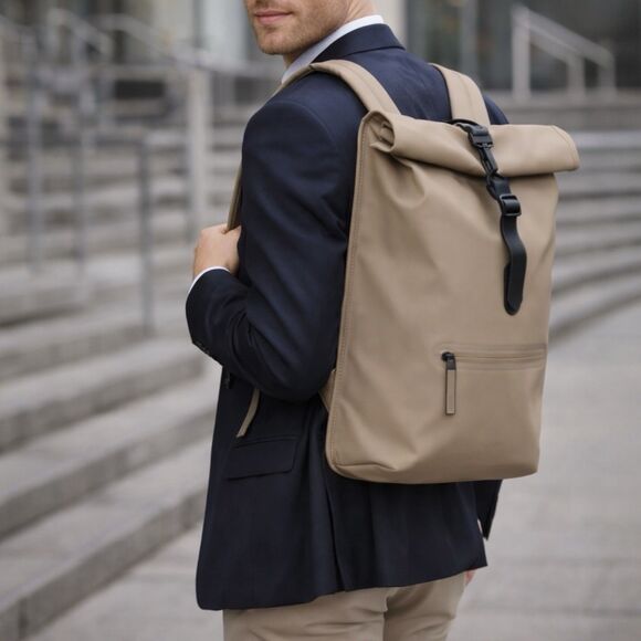 Rains Other - RAINS Rolltop Rucksack W3  Beige Sand Waterproof Backpack Laptop